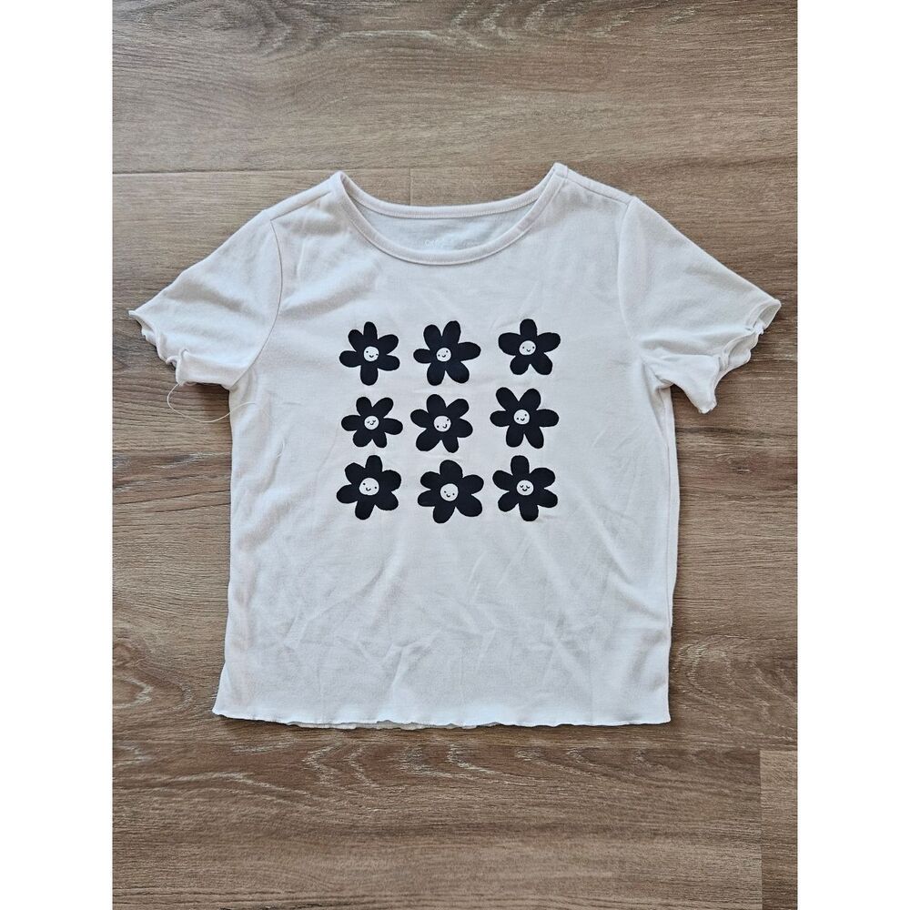 Cat & Jack White Tee with Black Floral Face Grid Size S